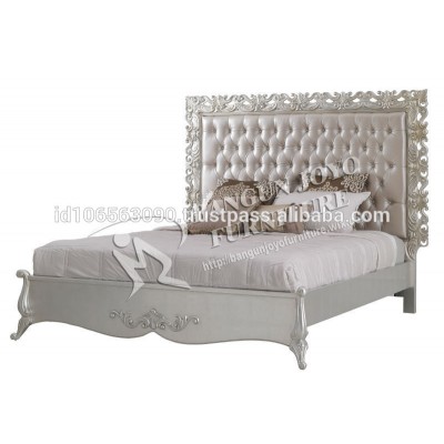 elegant bed silver , wooden bed, carved bed