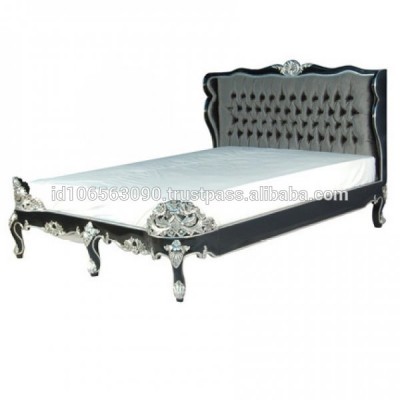 french bed white and black color , wooden bed with carving