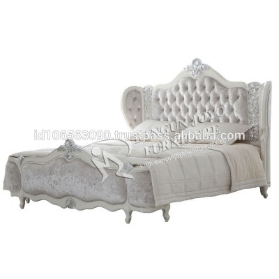 luxury bed white and silver , wooden bed,